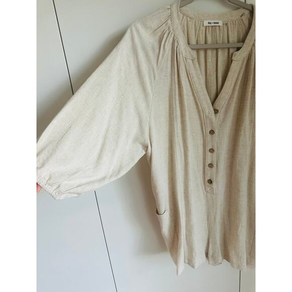 day + moon Linen Womens Short Romper Size Small Comy Casual Neutral Boho Hippie - Picture 4 of 10